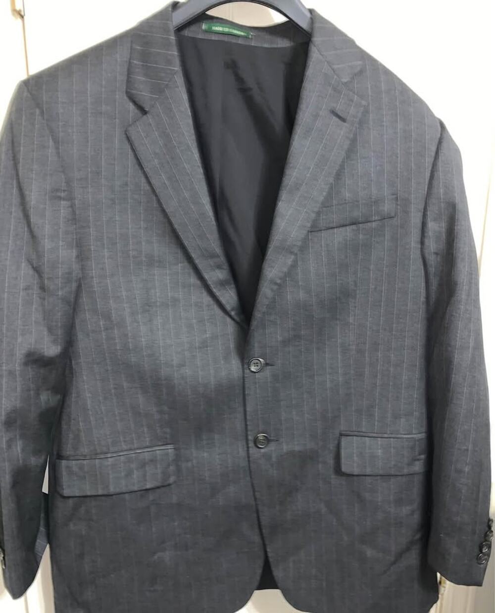 Lauren Ralph Lauren Mens 42R Wool Pinstripe Blazer Jacket Charcoal Grey Blue